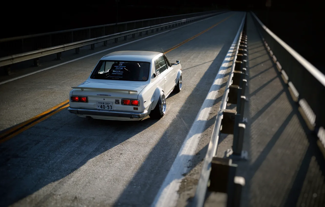 Photo wallpaper Auto, Bridge, White, Machine, Asphalt, Nissan, Nissan, Car