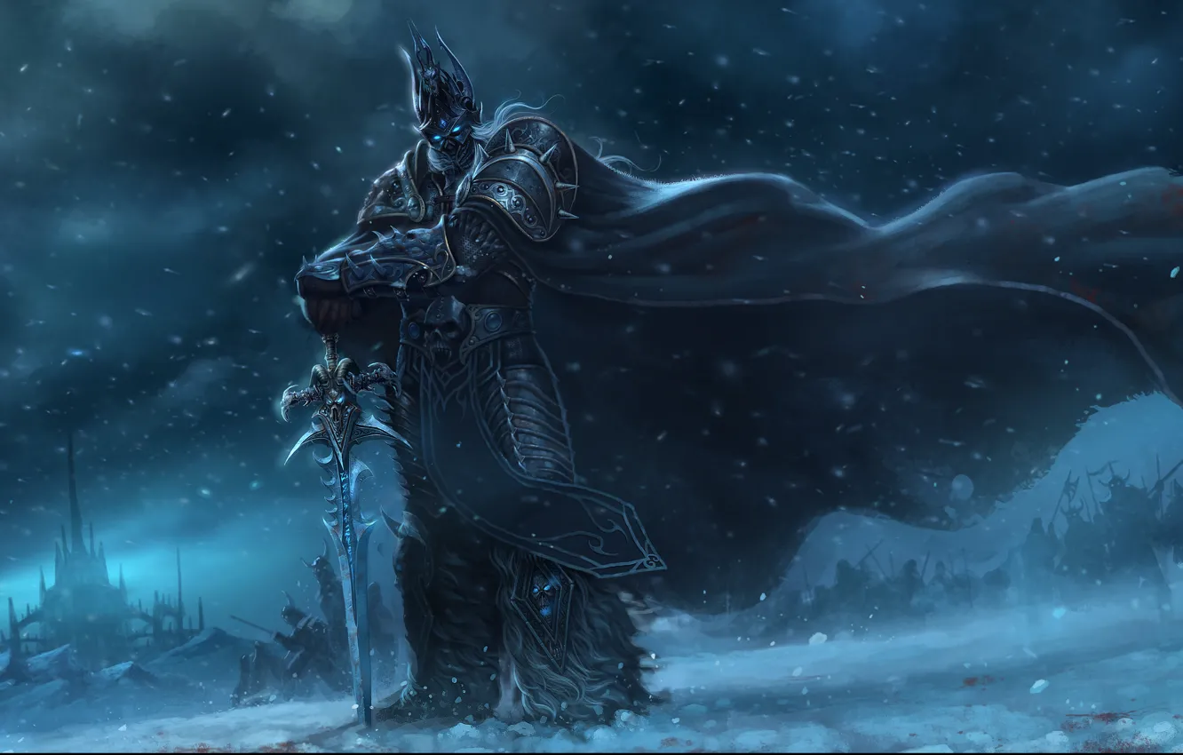 Photo wallpaper snow, castle, the wind, sword, army, warrior, art, World of Warcraft