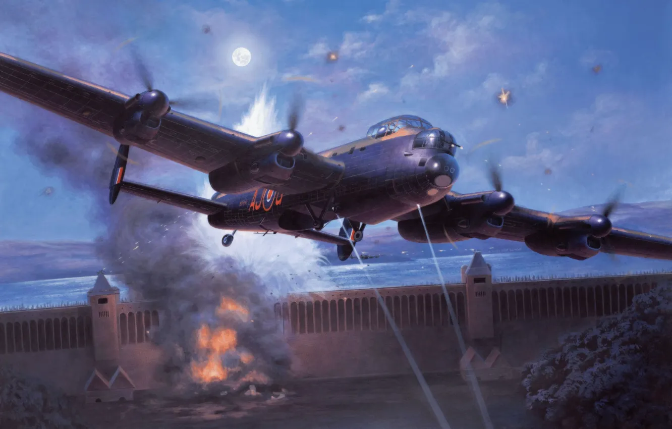 Photo wallpaper bomber, war, art, painting, aviation, drawing, ww2, Avro Lancaster