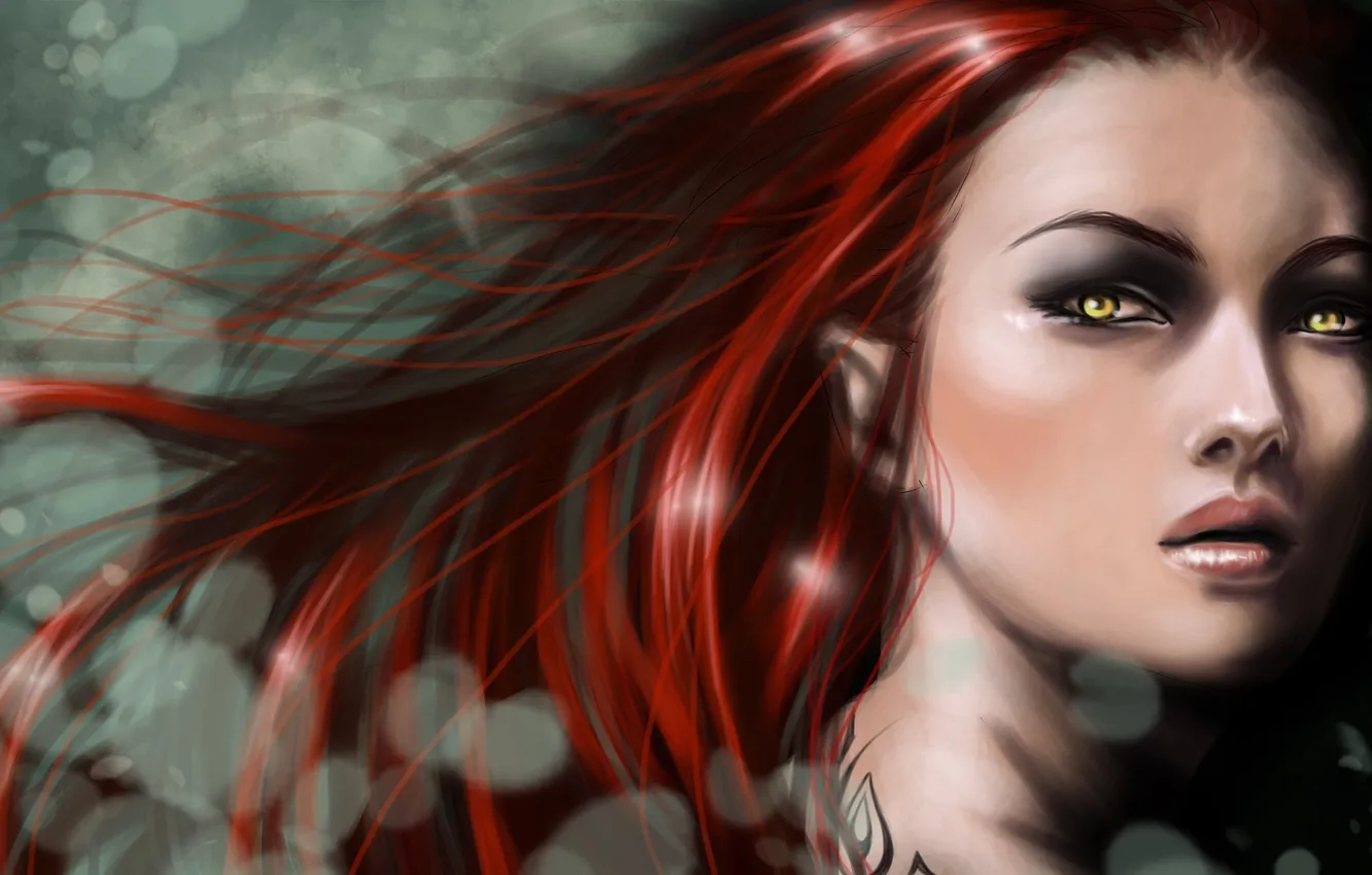 Photo wallpaper girl, face, art, red