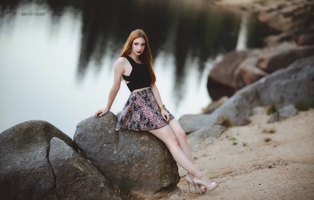 Photo wallpaper beach, girl, skirt