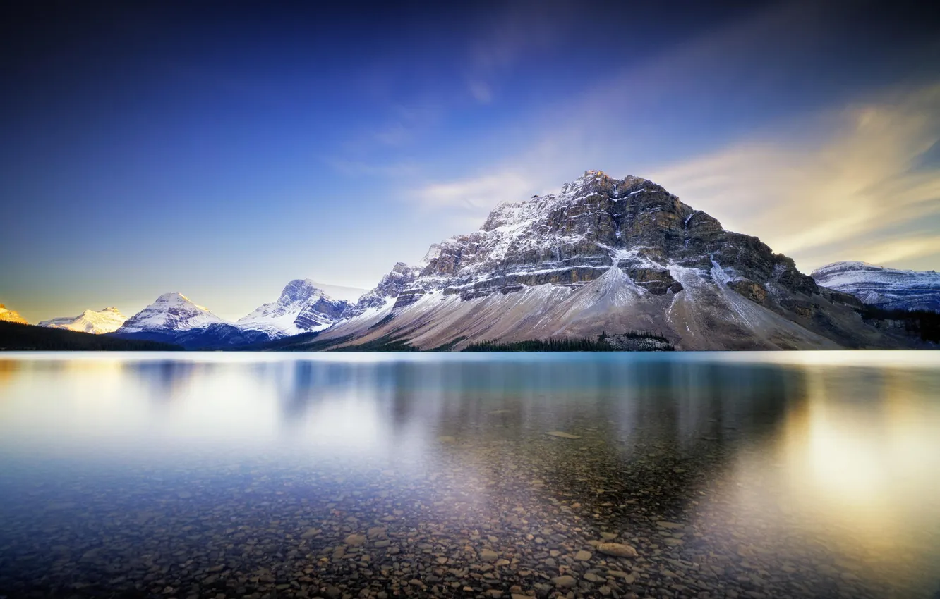 Photo wallpaper forest, water, snow, mountains, nature, lake, reflection