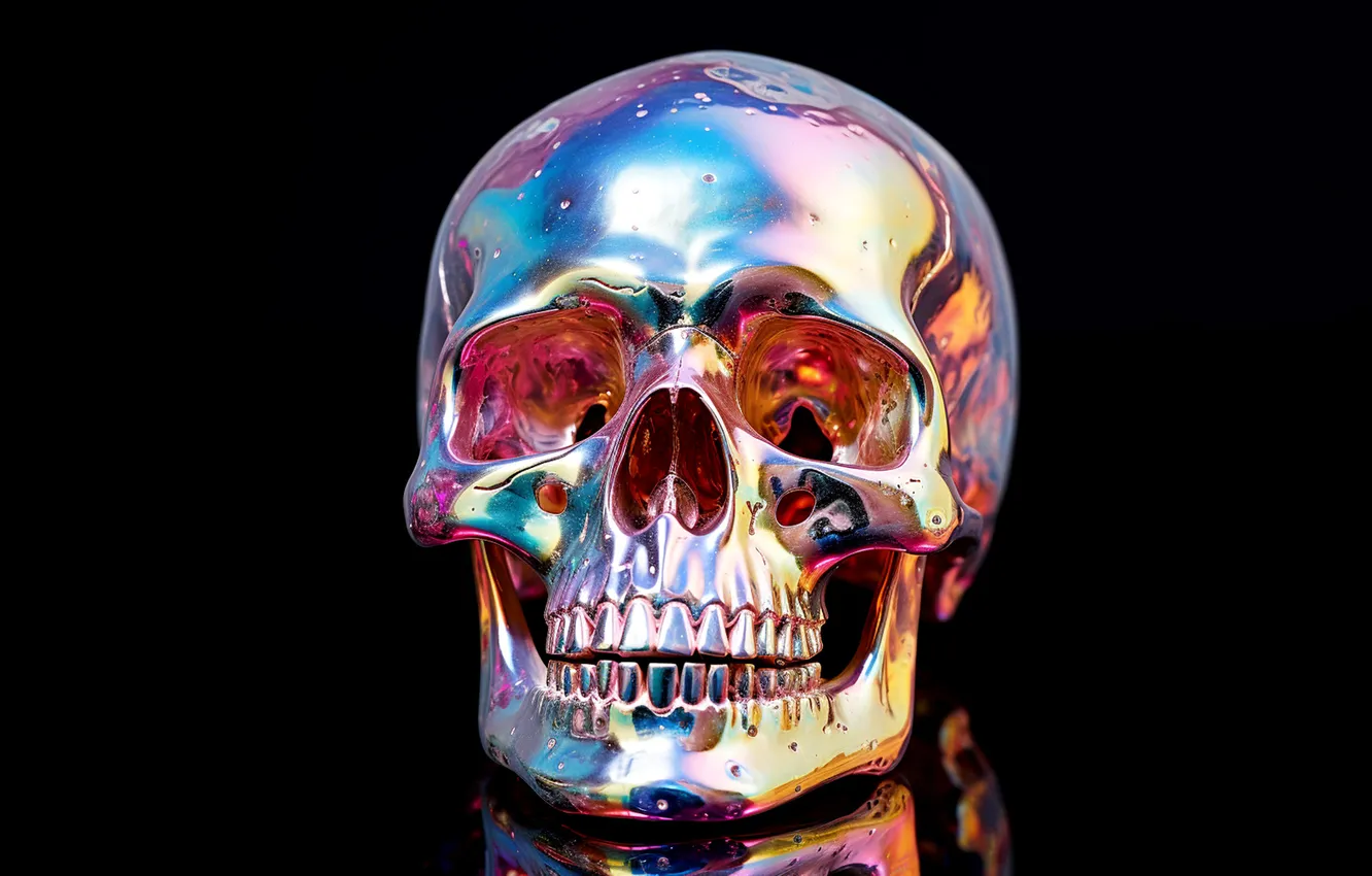 Photo wallpaper skull, black background, mother of pearl