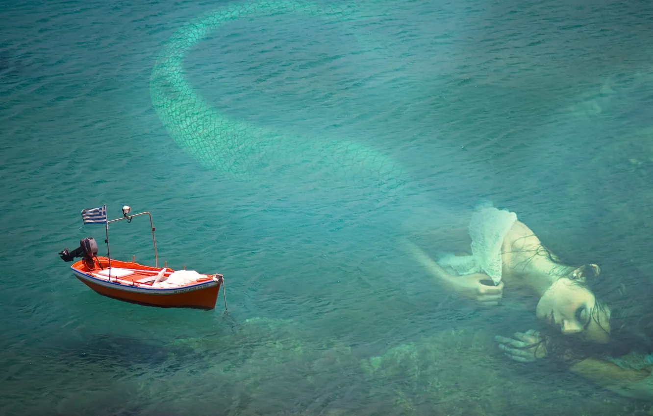 Photo wallpaper fantasy, magic, ocean, boat, mermaid, myth, Mystery, sleep 1920x1080px (1080P) free download