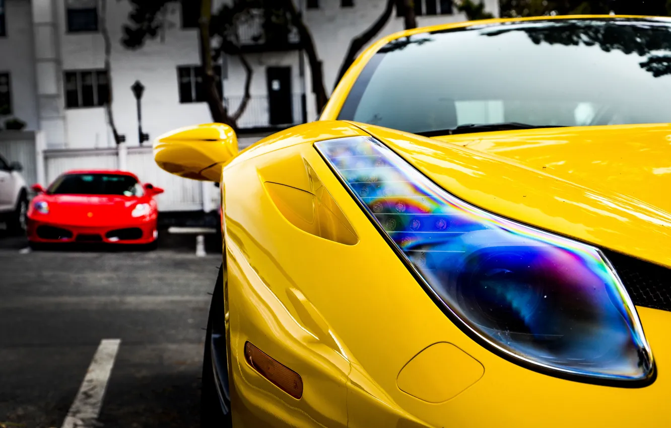 Photo wallpaper yellow, red, Ferrari, red, Ferrari, 458, italia, f430