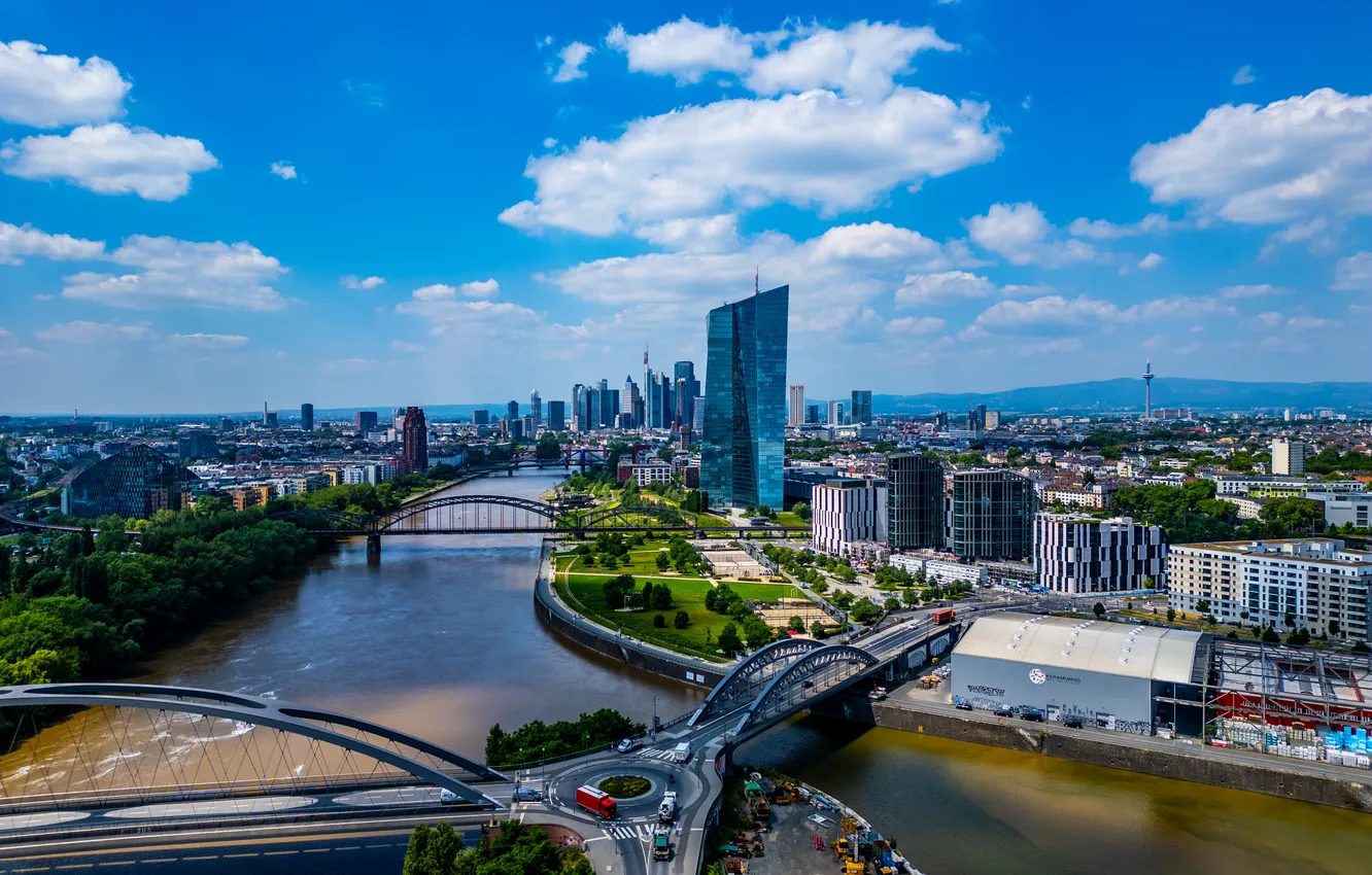 Photo wallpaper bridge, river, building, Germany, The Frankfurt