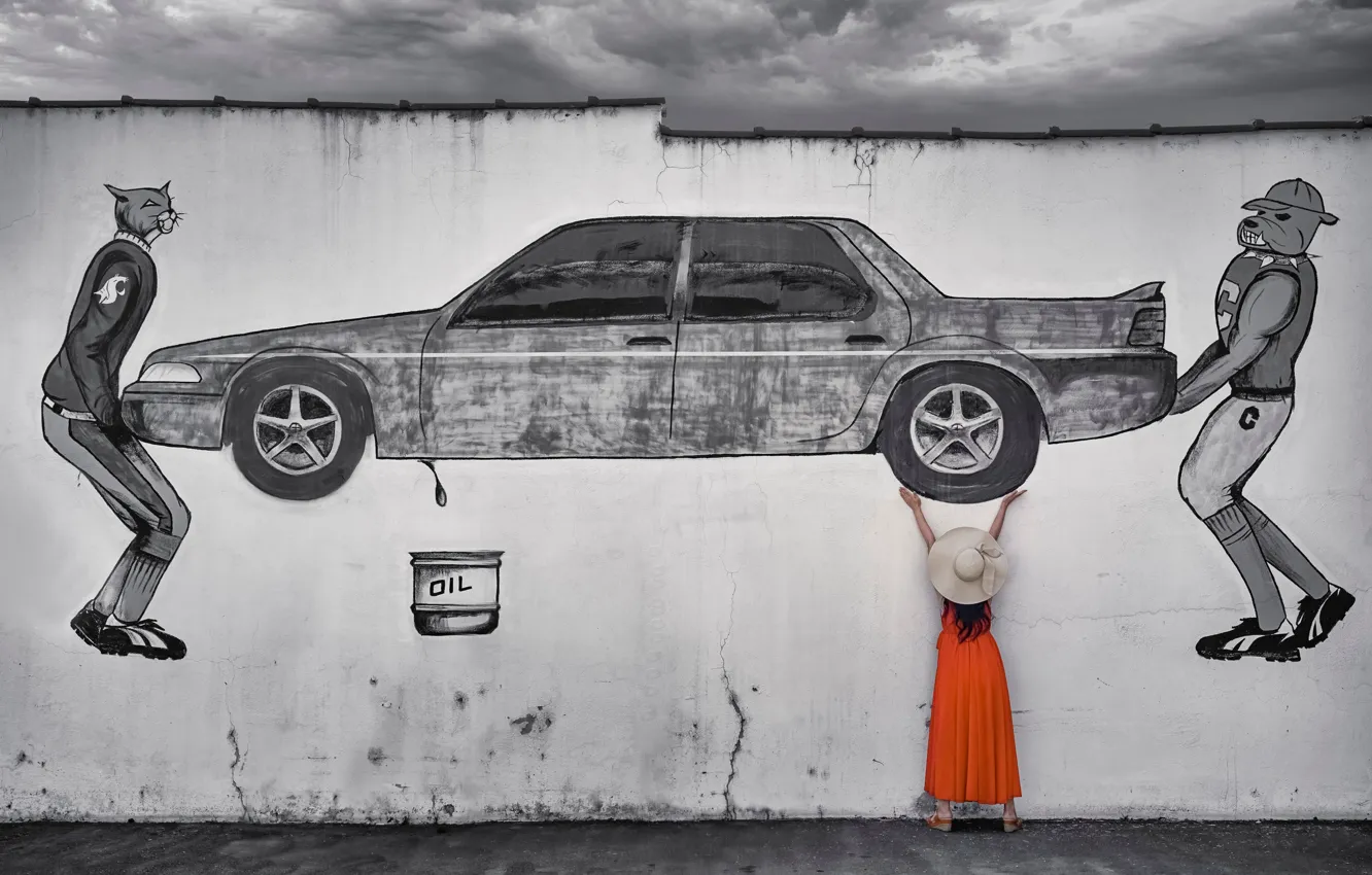 Photo wallpaper auto, girl, wall, figure