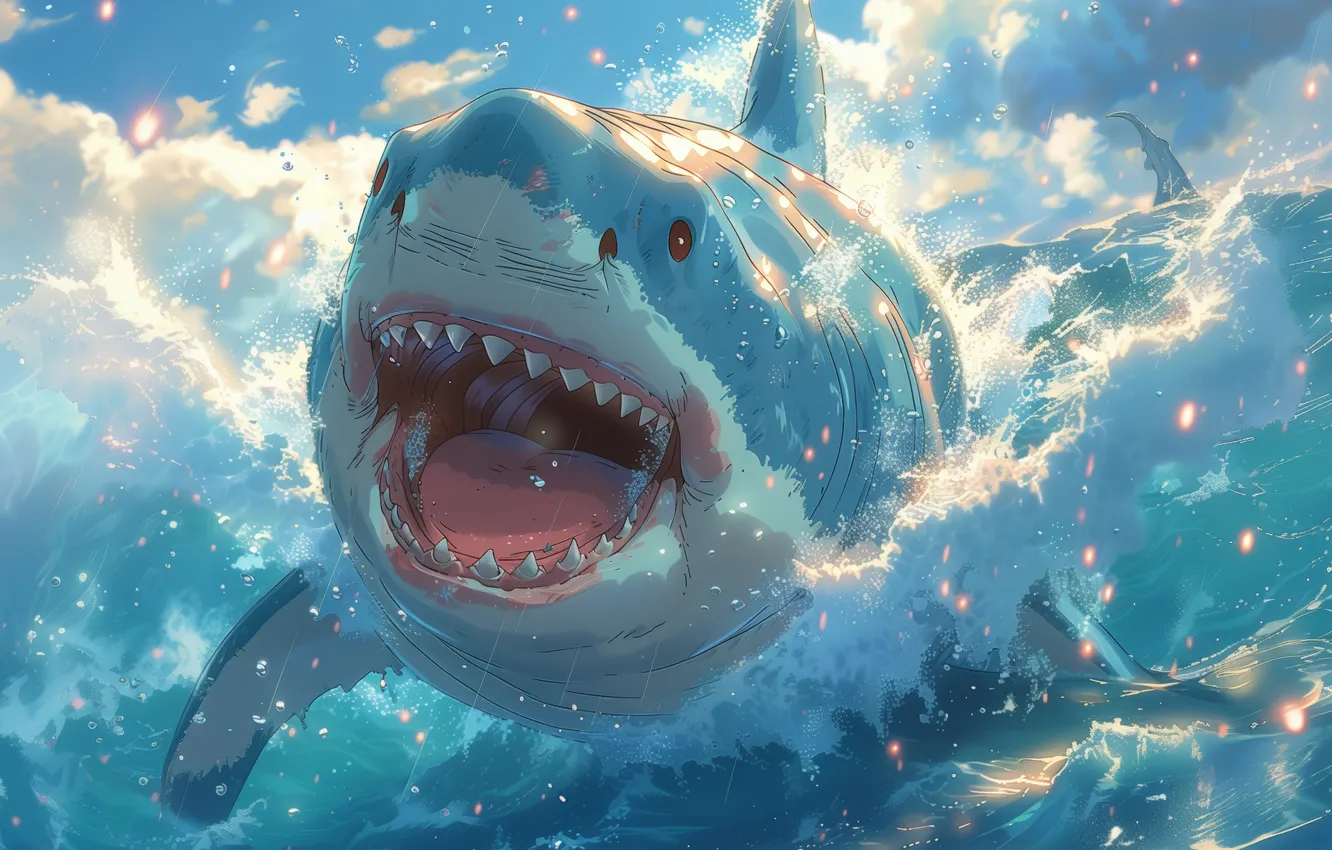 Photo wallpaper face, predator, shark, teeth, mouth, digital art, AI art, The Art of Artificial Intelligence