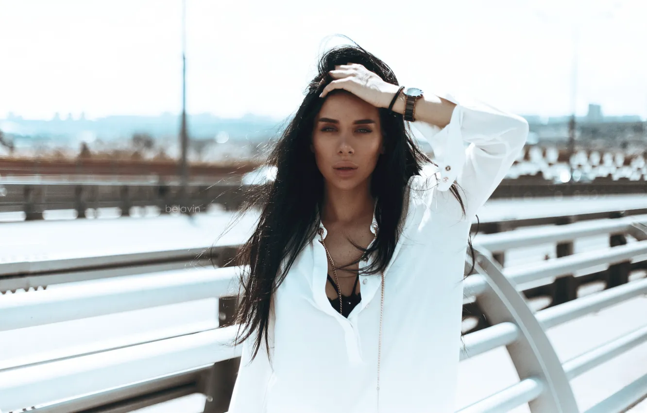 Photo wallpaper look, girl, pose, hair, hands, brunette, Belavin, Alexander Belavin