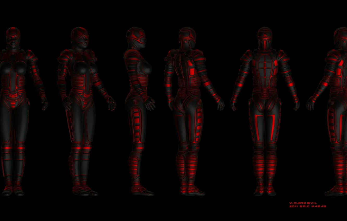 Photo wallpaper robot, armor, Android, black background, cyborg, art, Eric Mazas