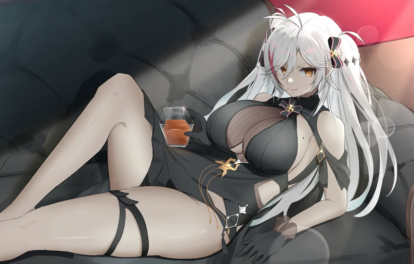 Photo wallpaper girl, sexy, cleavage, long hair, dress, boobs, anime, beautiful