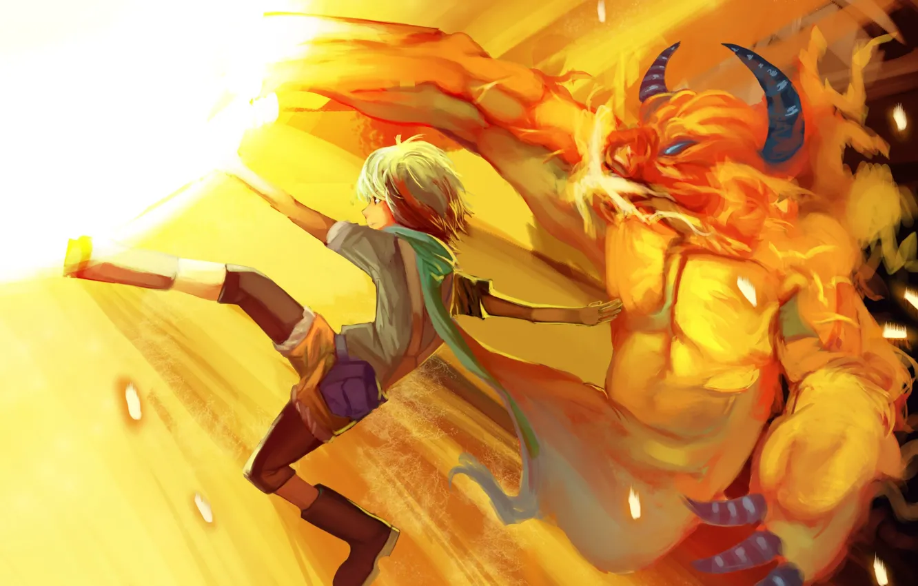 Photo wallpaper magic, blow, guy, monster, art, into deep shit, pascal, tales of graces