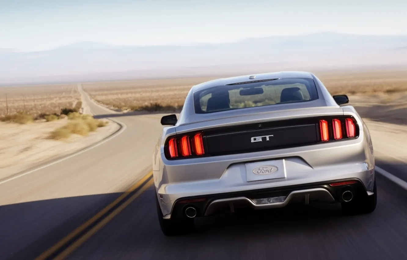 Photo wallpaper road, Mustang, Ford, Ford, Mustang, rear view, Muscle car, Muscle car