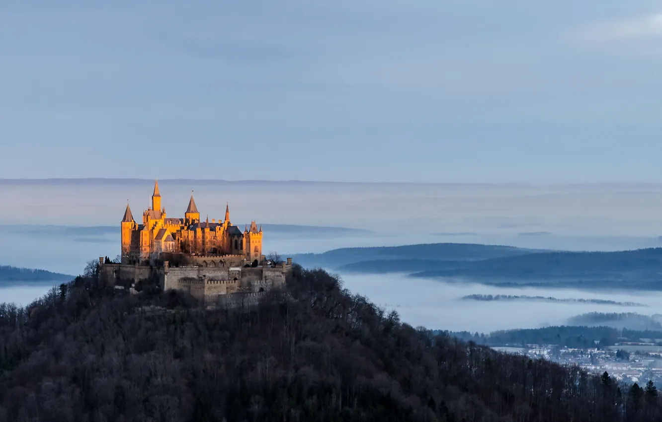 Photo wallpaper Landscape, Castle Hohenzollern, Morning glow