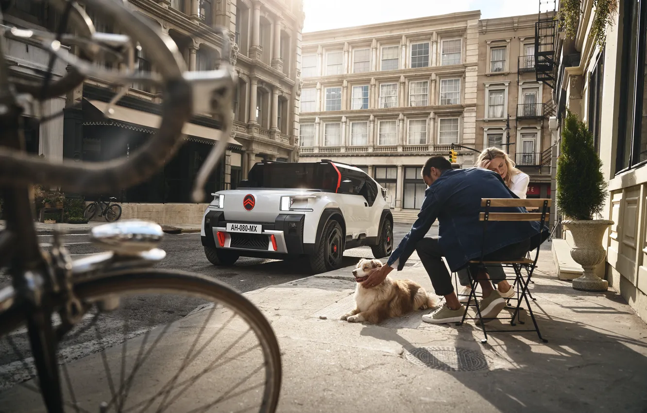 Photo wallpaper Concept, Home, Girl, Dog, The city, Guy, Citroen, Citroen