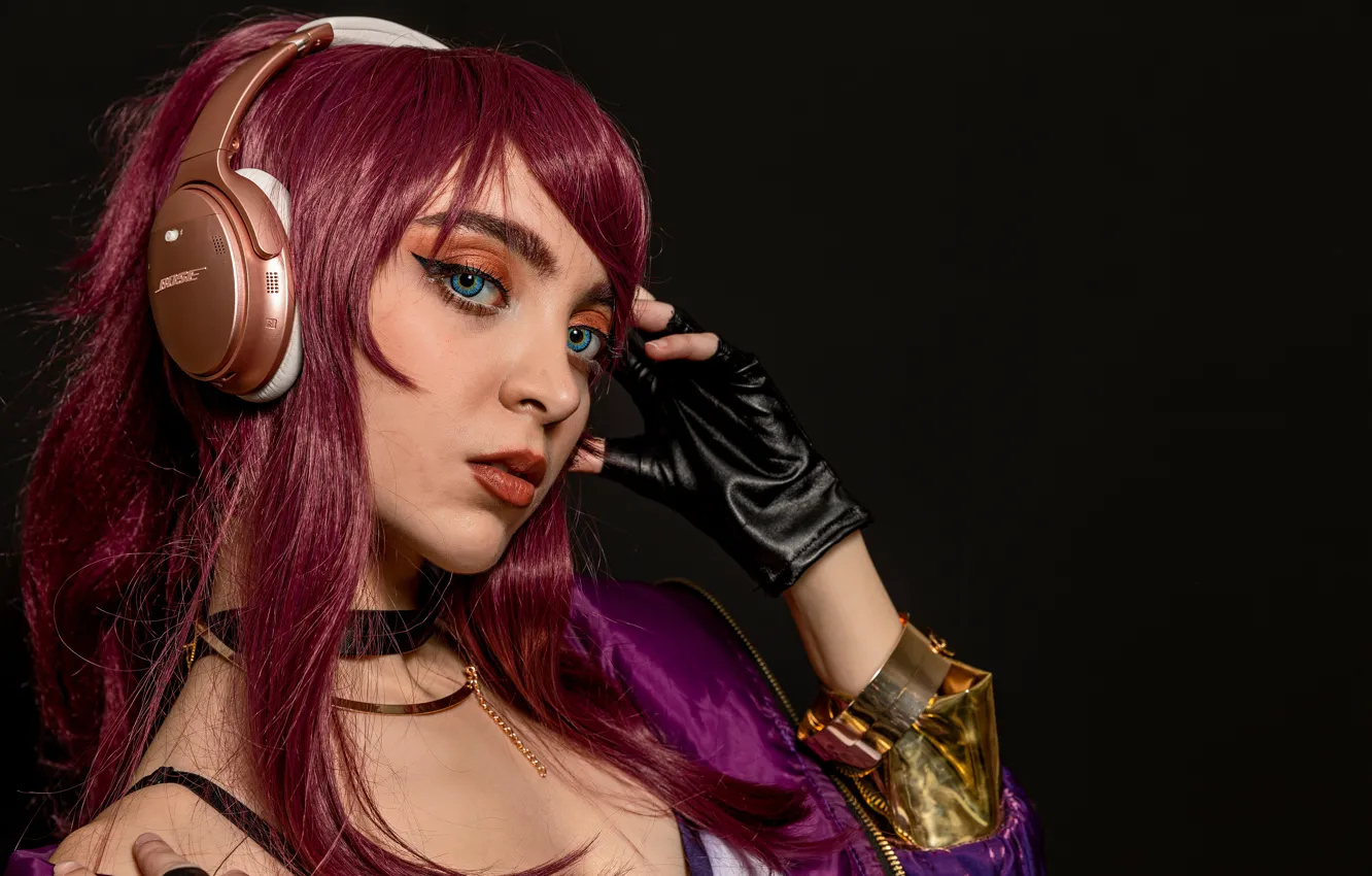 Photo wallpaper girl, gamer, headphones, hair, cosplay, headset, cosplay costume, bose