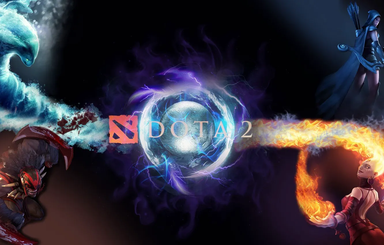 Photo wallpaper water, fire, the opposition, dota 2