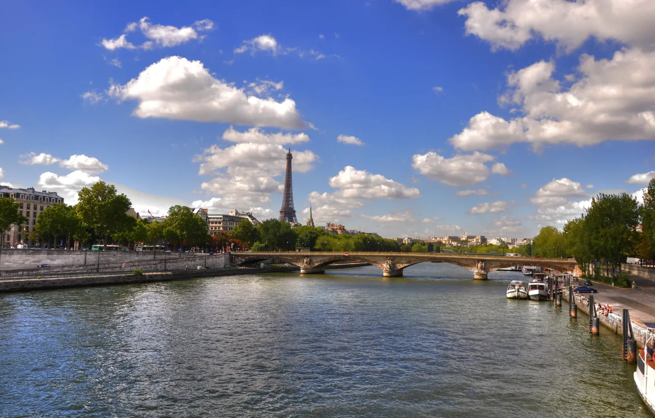 Photo wallpaper the sky, clouds, bridge, river, France, Paris, channel, Paris