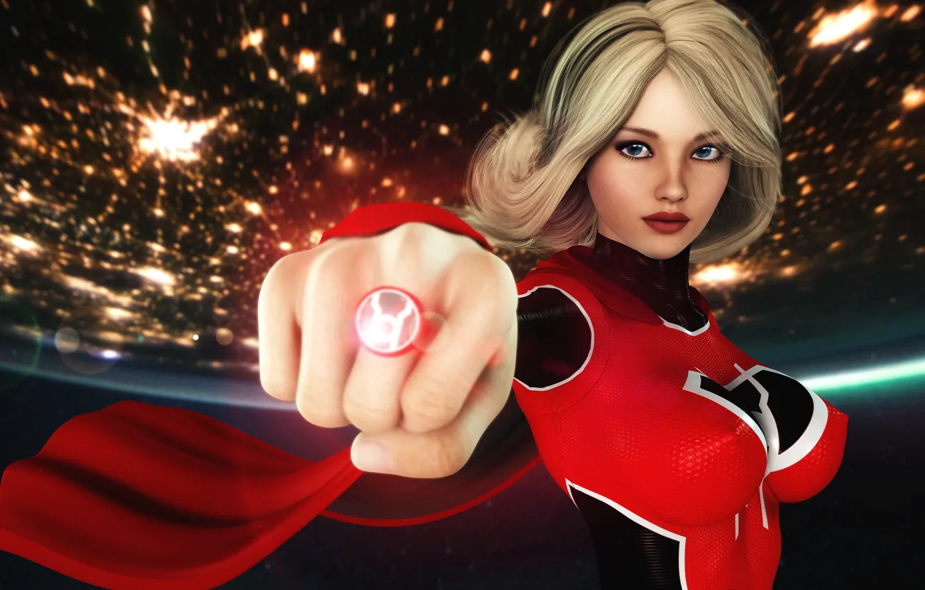 Photo wallpaper red, girl, ring, planet, Supergirl, graphic, flashlight, red lantern