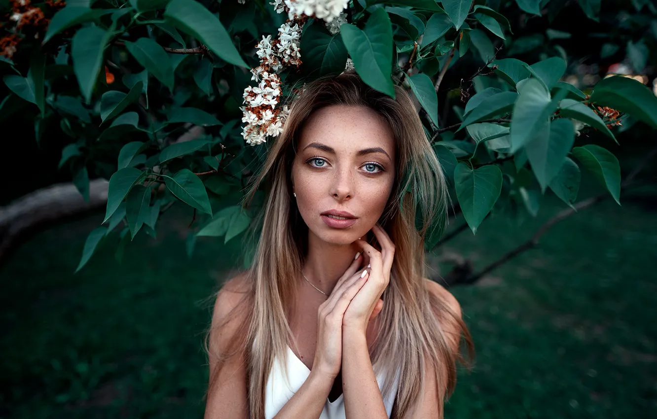 Photo wallpaper look, girl, nature, Park, hair, lilac, Nastya, Kustarev Maxim