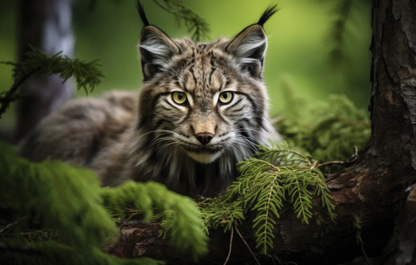 Photo wallpaper forest, look, trees, branches, nature, pose, portrait, lies