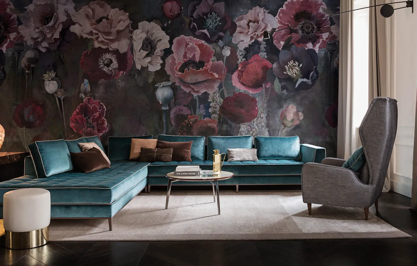 Photo wallpaper design, style, room, lamp, interior, chair, sofa, living room