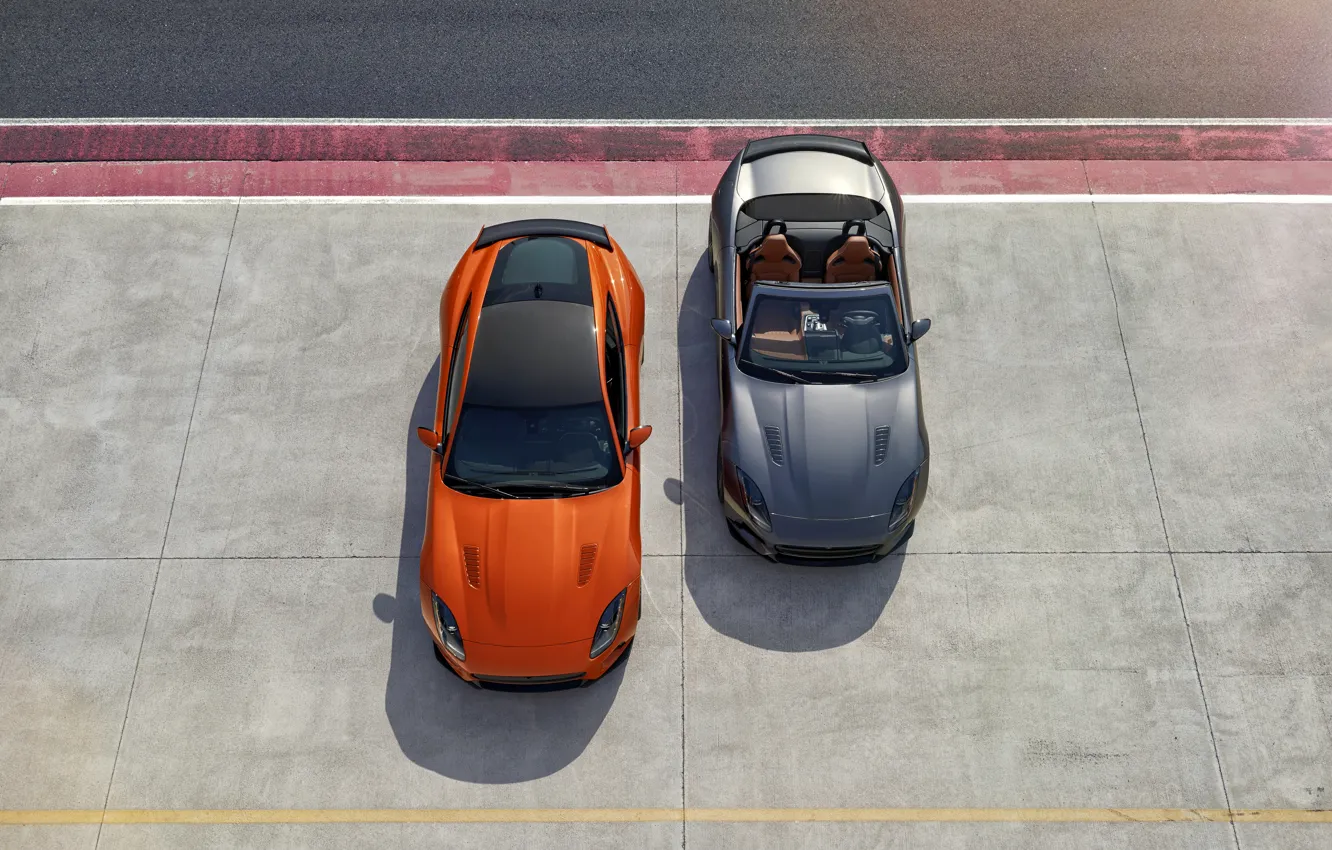 Photo wallpaper Jaguar, Auto, Convertible, Grey, Orange, Convertible, 2016, F-Type SVR