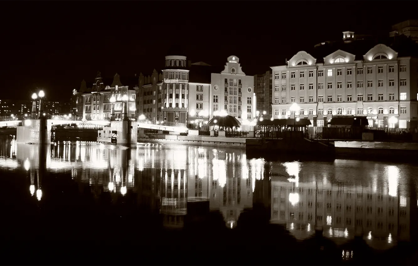 Photo wallpaper reflection, the evening, Fishing village, Kaliningrad