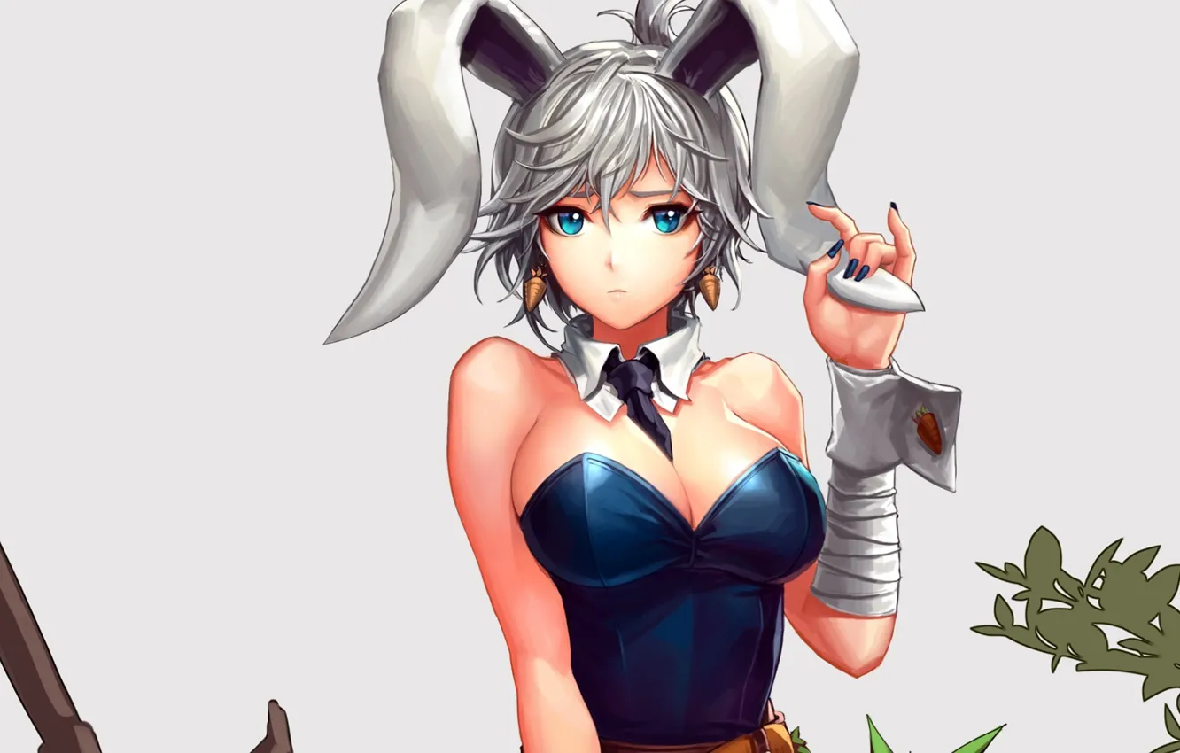 Photo wallpaper girl, game, anime, blue eyes, League of Legends, riven, LoL, ears