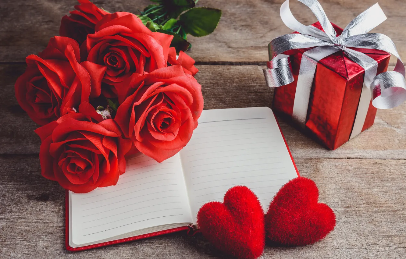 Photo wallpaper love, flowers, gift, heart, roses, red, love, romantic