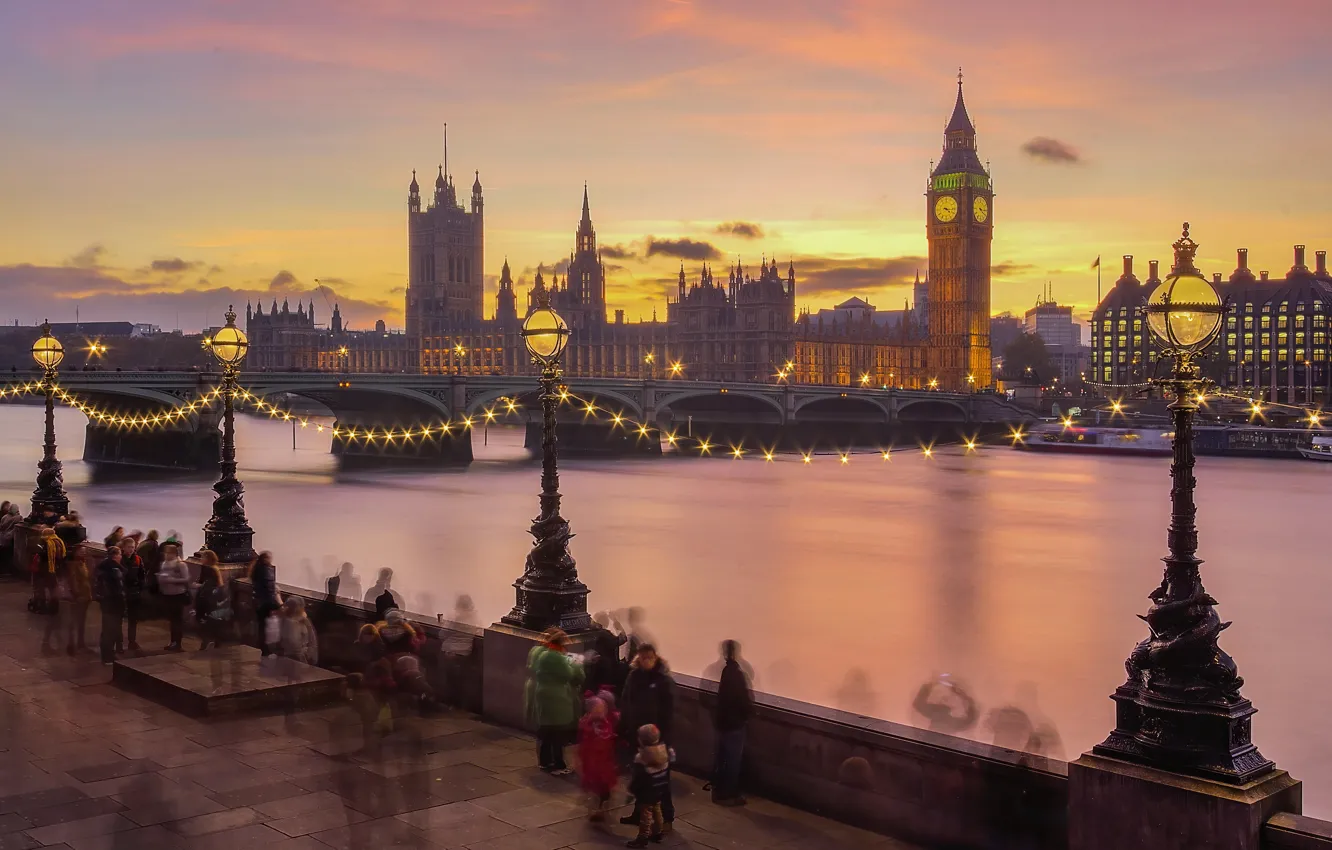 Photo wallpaper England, London, Thames, promenade, Parliament