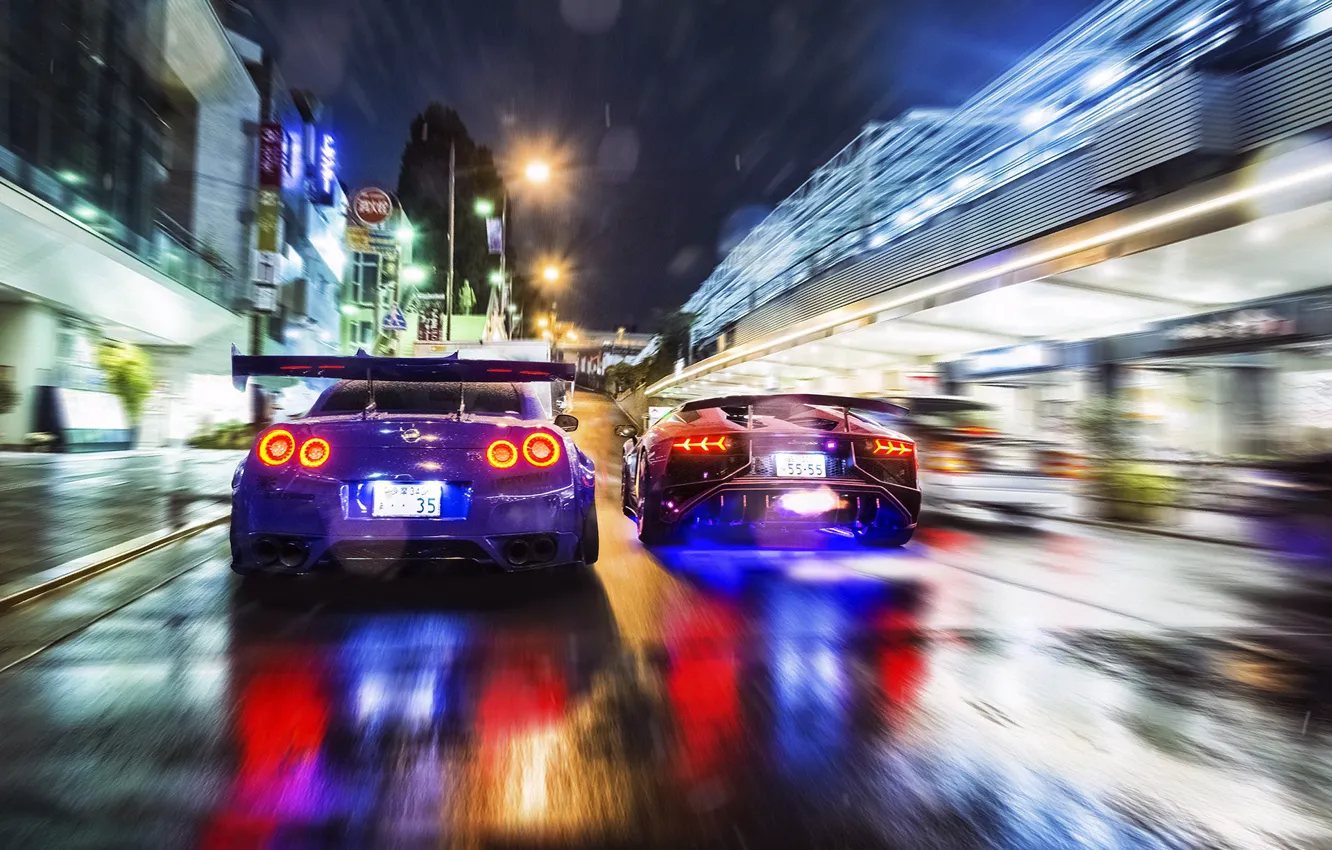 Photo wallpaper road, night, street, race, speed