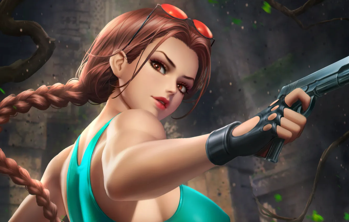 Photo wallpaper girl, gun, Tomb Raider, everyday, Lara Croft