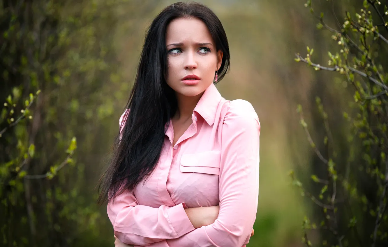 Photo wallpaper Angelina, shirt, the beauty, cold, bokeh, Denis Petrov