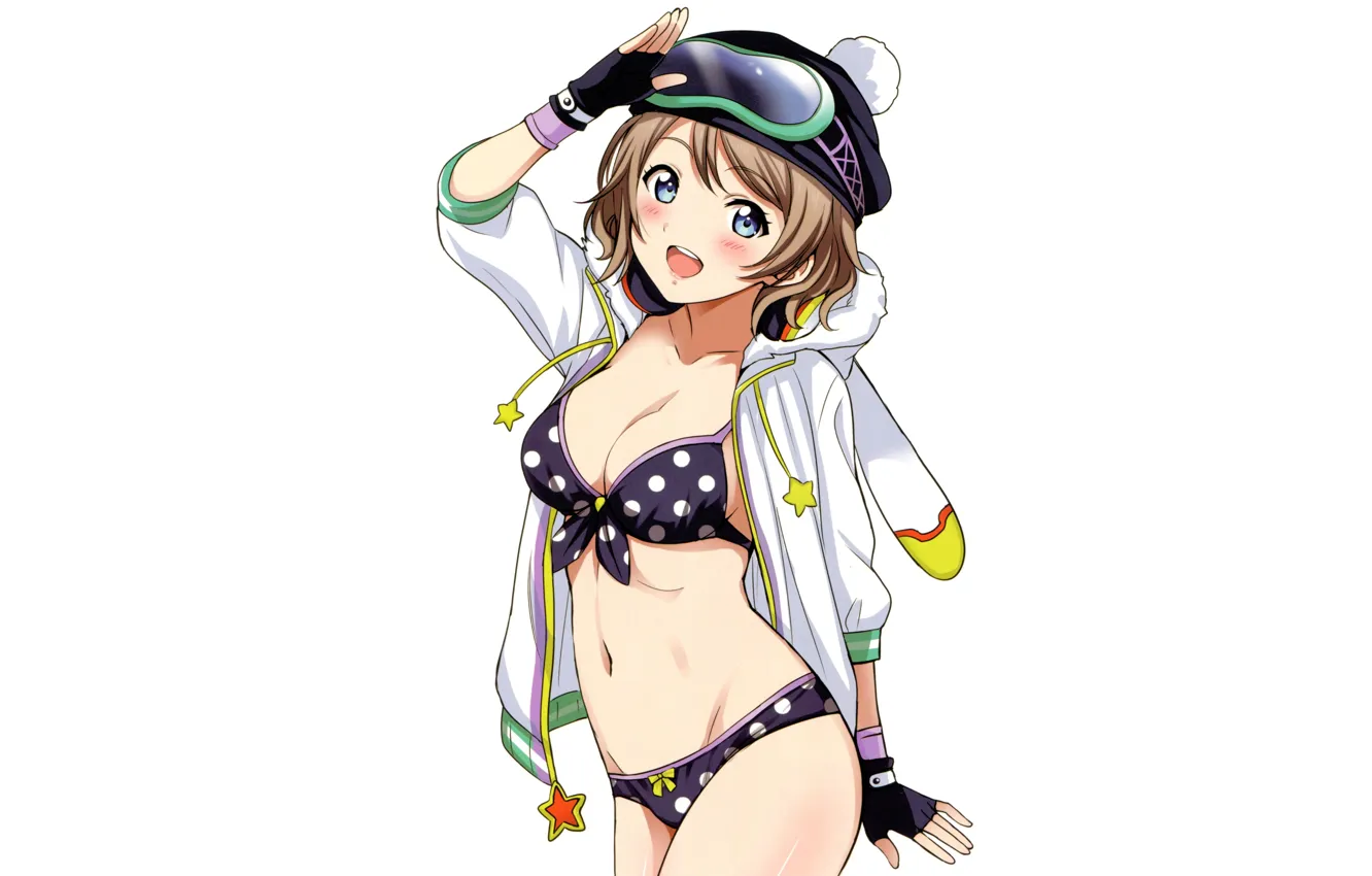 Photo wallpaper girl, sexy, cleavage, brown hair, boobs, anime, beautiful, short hair