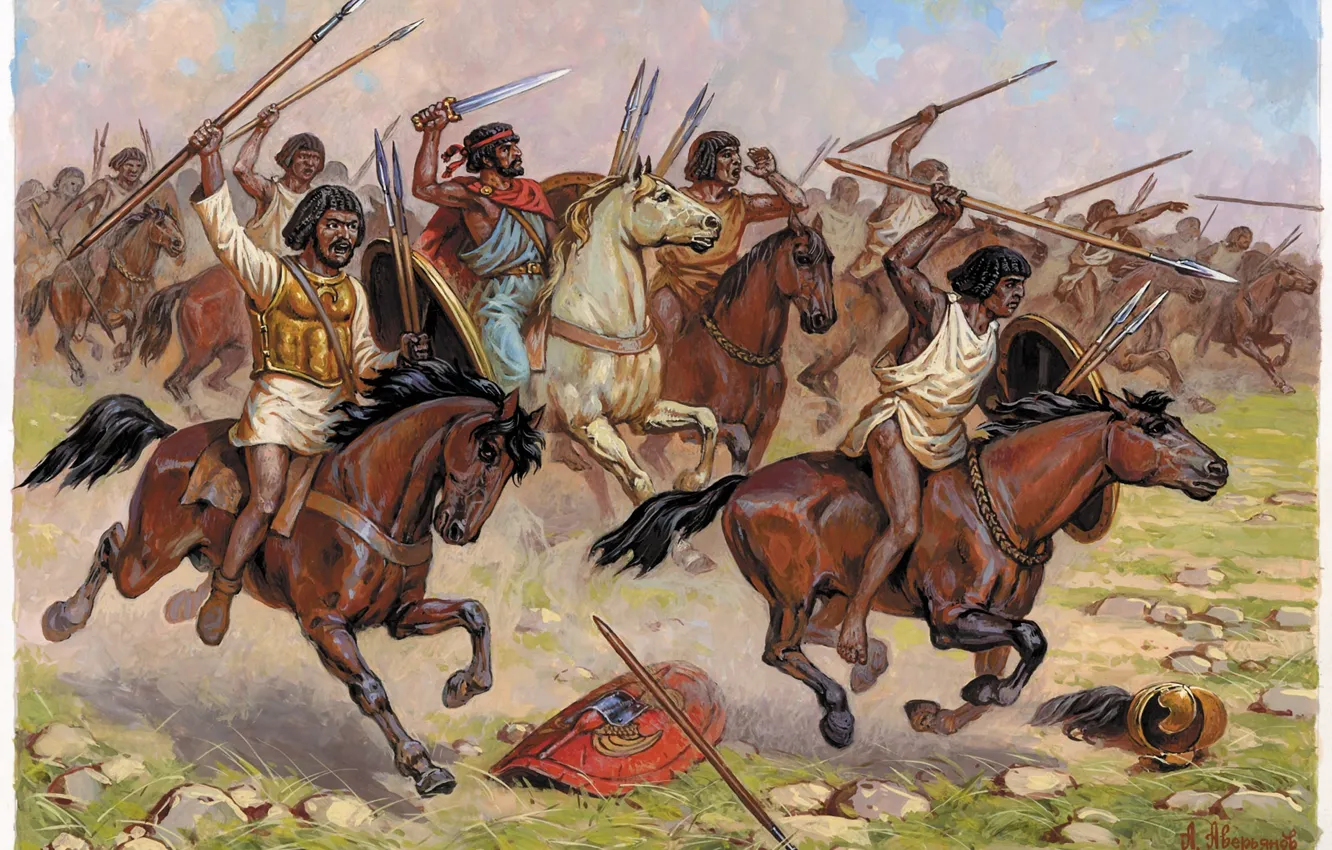 Photo wallpaper figure, horse, art, Africa, battle, swords, large, Darts