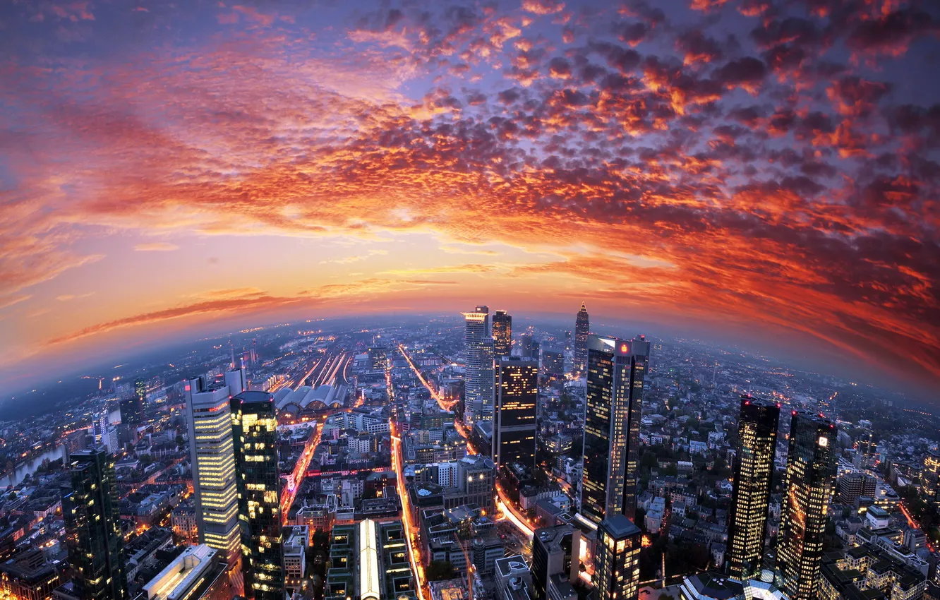 Photo wallpaper sunset, the city, Frankfurt