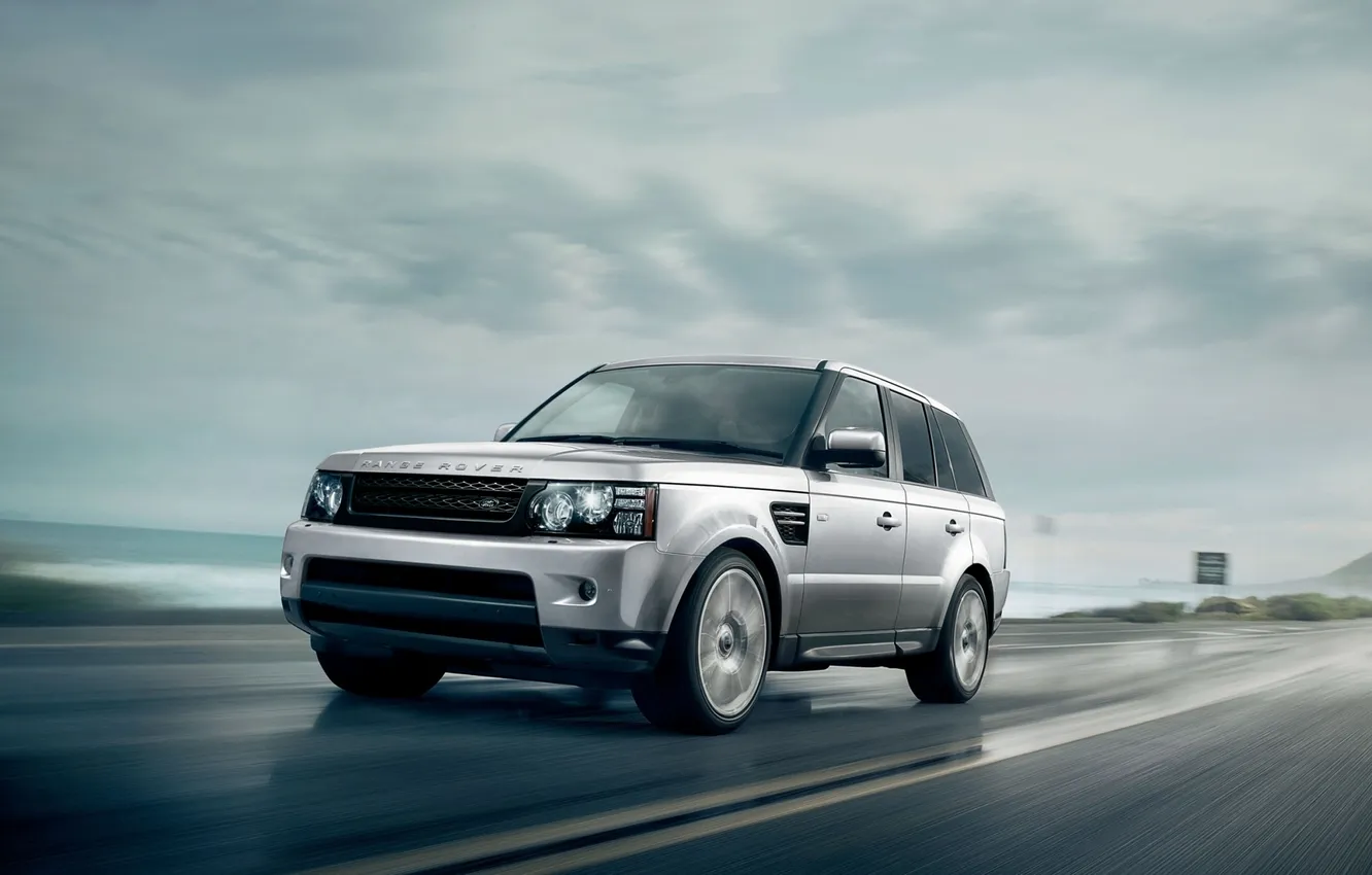 Photo wallpaper road, the sky, Sport, jeep, Land Rover, Range Rover, the front, Sport
