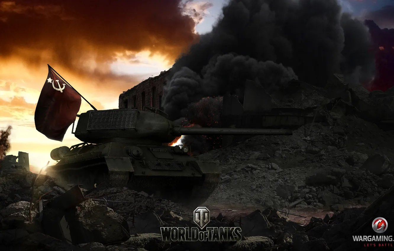 Photo wallpaper flag, tank, WoT, tank, World of Tanks, tanks, World Of Tanks, T-34-85