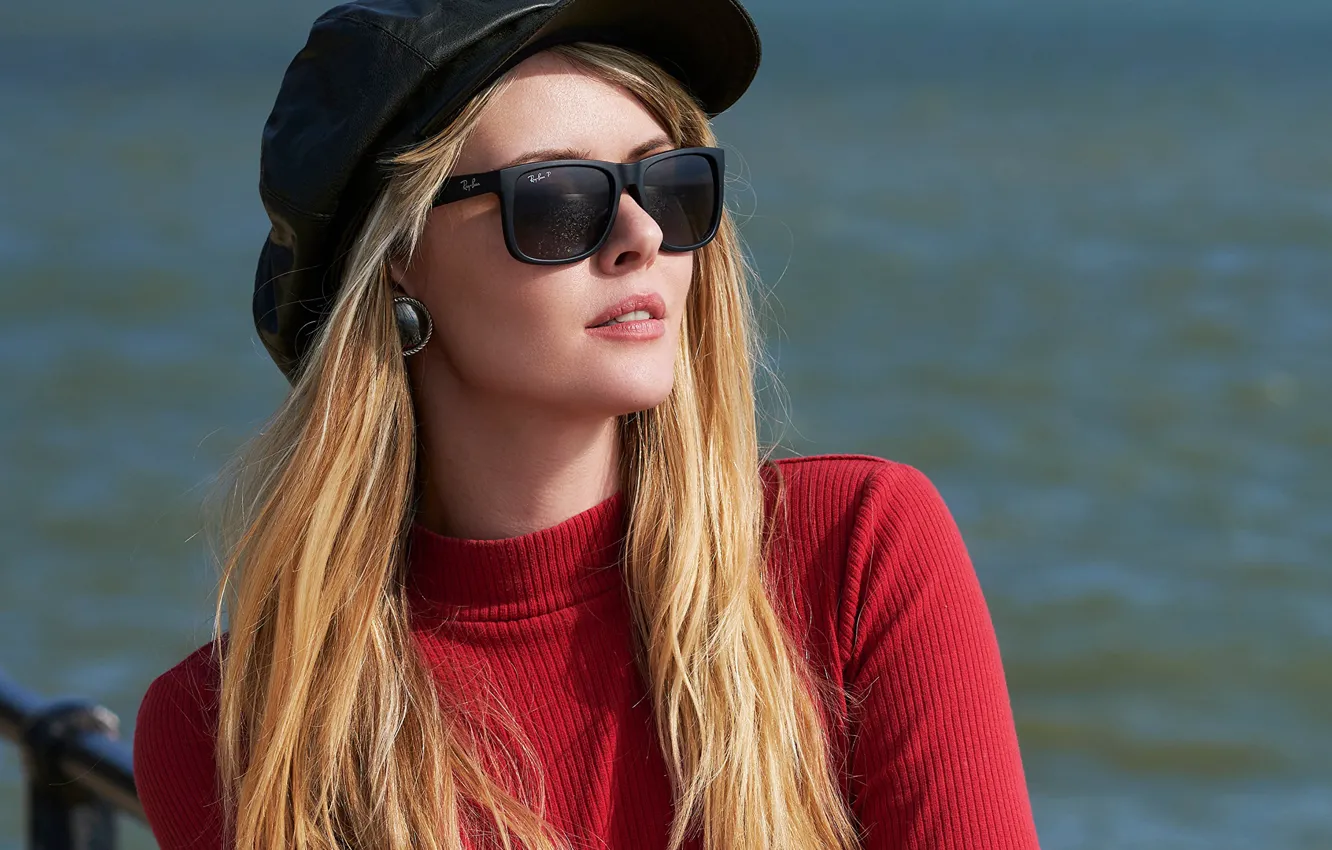 Photo wallpaper girl, light, red, face, model, glasses, blonde, beautiful