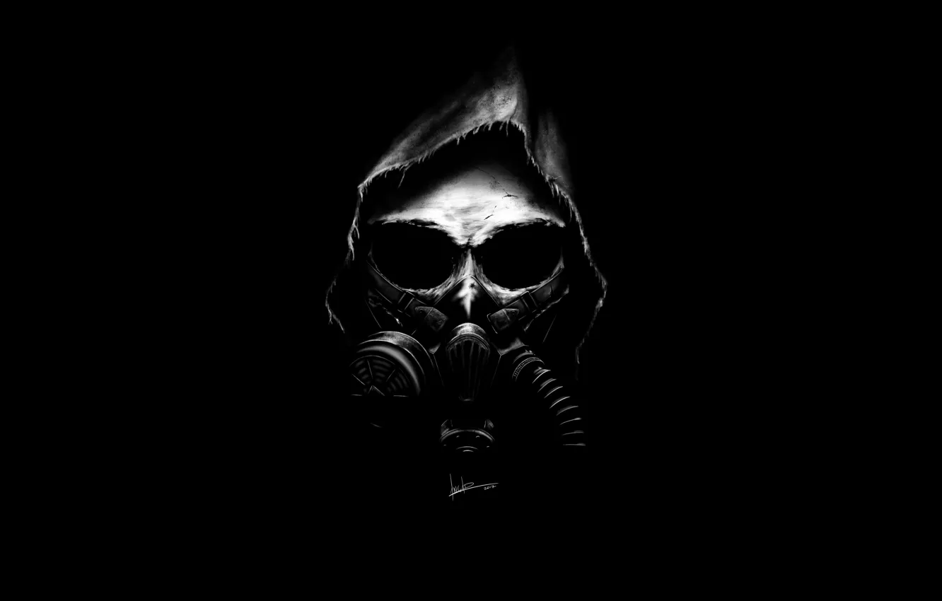 Photo wallpaper background, skull, minimalism, gas mask, science fiction, art, Illustration, Concept Art
