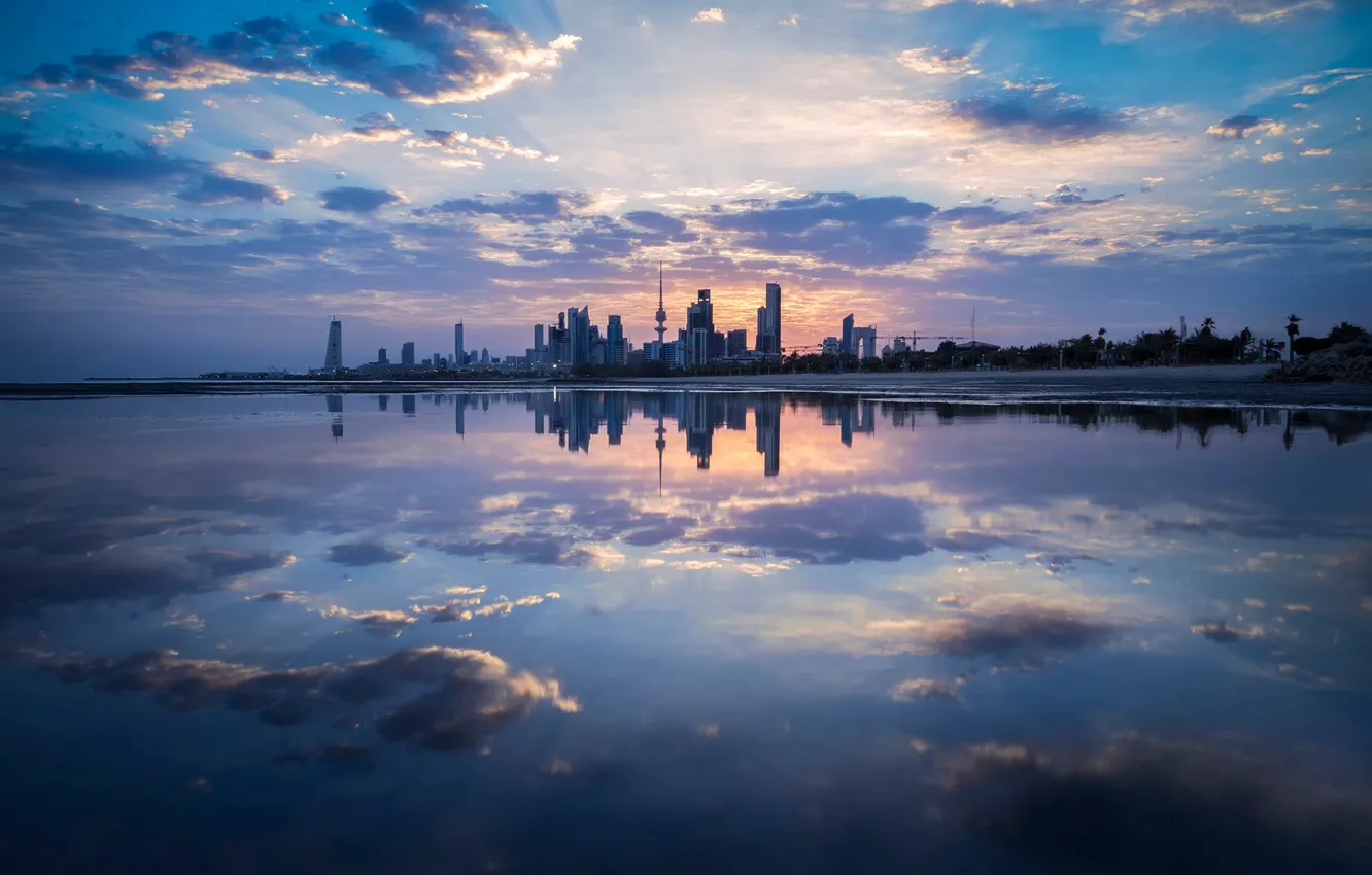 Photo wallpaper the city, Kuwait City, reflection.clouds
