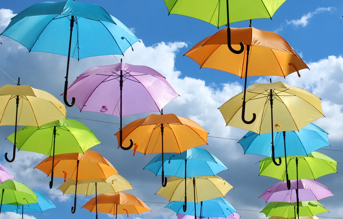 Photo wallpaper summer, umbrellas, AI art