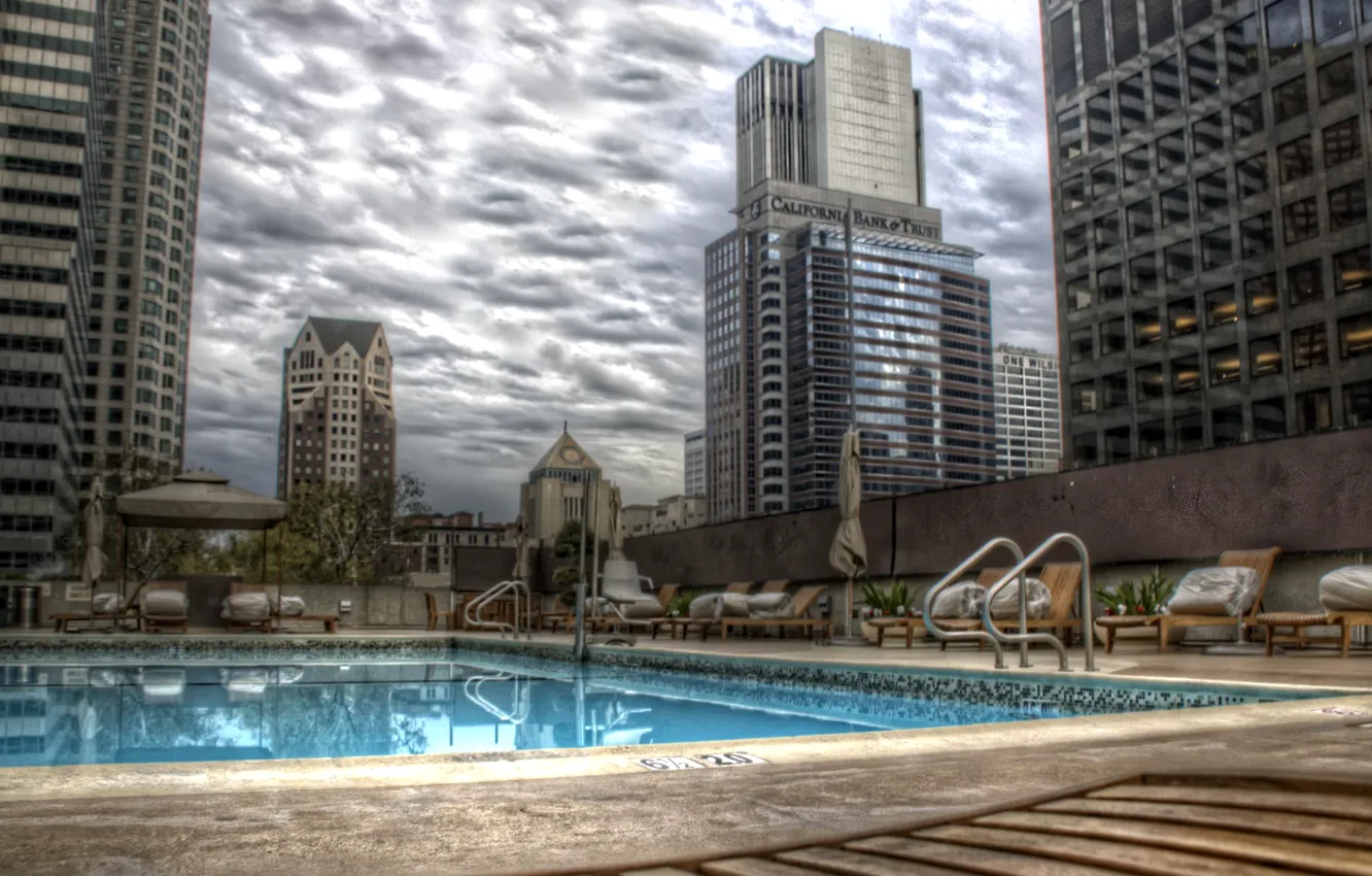 Photo wallpaper the sky, clouds, HDR, home, pool, USA, Los Angeles, California