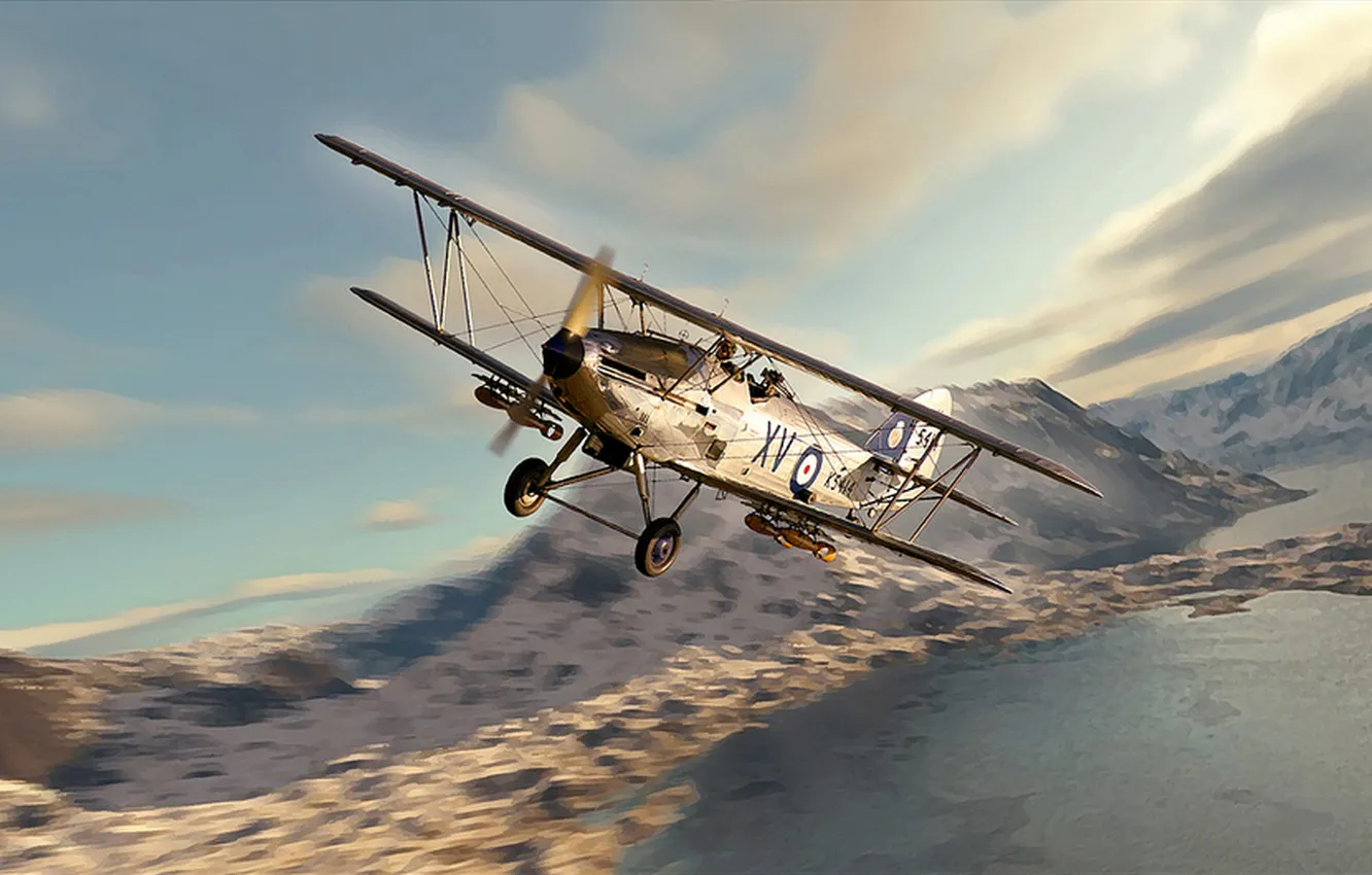 Photo wallpaper Clouds, The plane, Flight, Picture, Art, Peter van Stigt