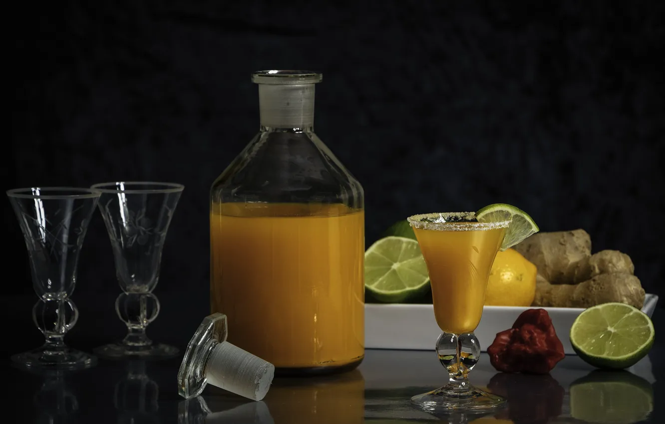 Photo wallpaper glass, juice, lime, still life