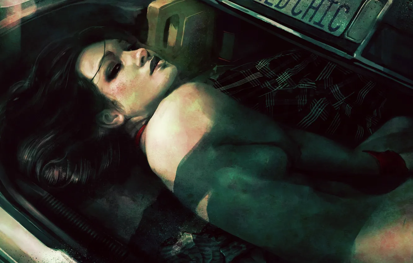 Photo wallpaper machine, look, girl, naked, art, the trunk, role-play game, by Samkaat