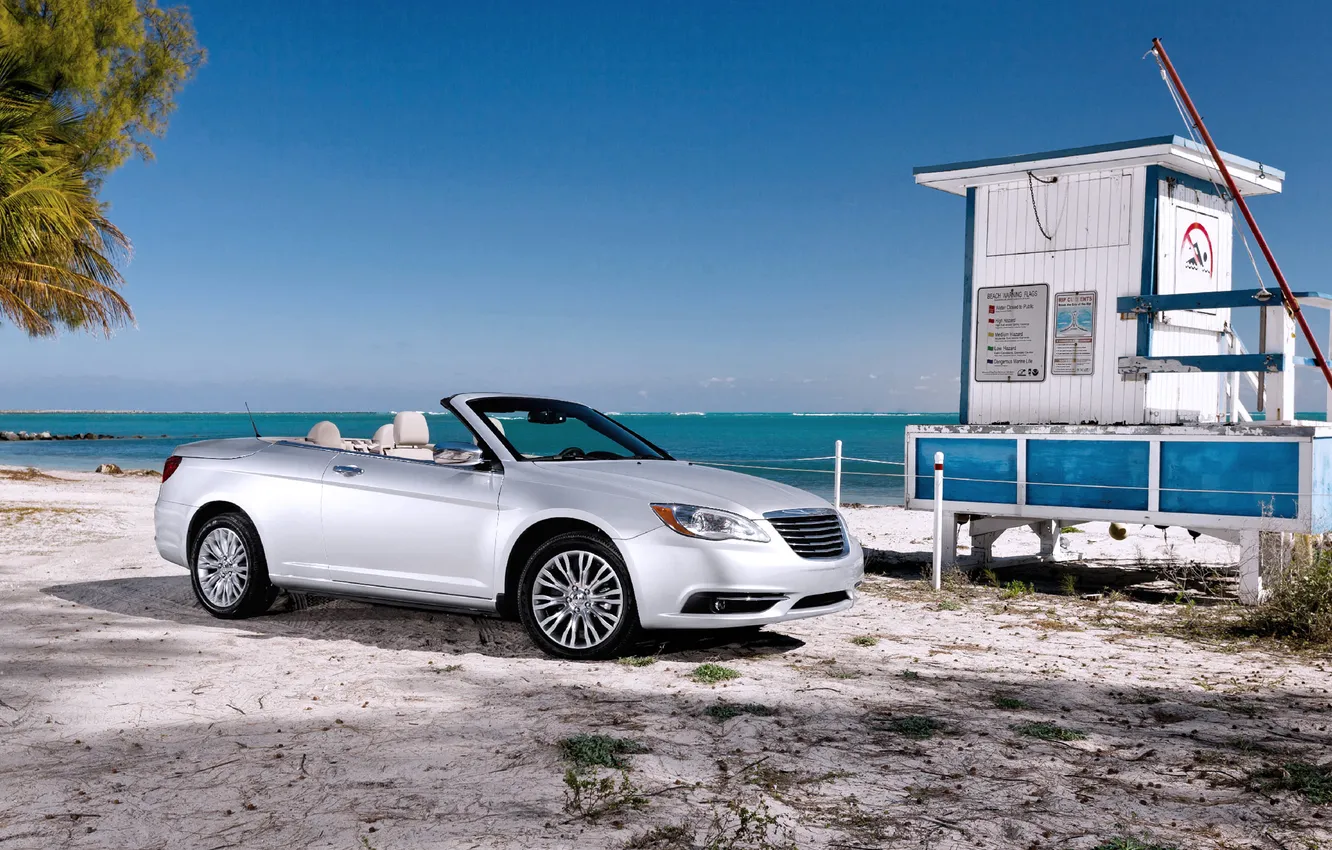 Photo wallpaper Beach, Auto, Chrysler, Machine, Convertible, Grey, Silver, Day