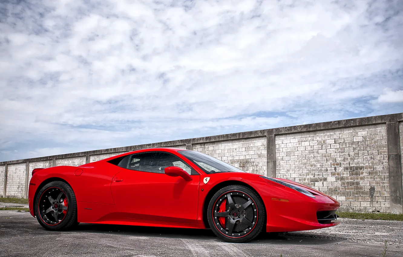 Photo wallpaper the sky, asphalt, clouds, red, strip, shadow, red, wheels