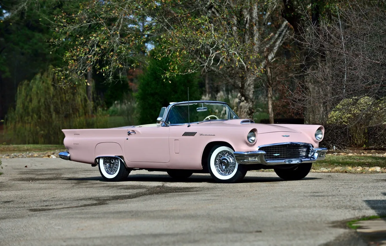 Photo wallpaper vintage, convertible, pink, classic, 1957, old car, Ford Thunderbird